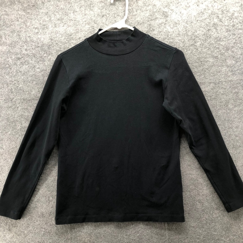 Muji‎ Mock Neck Long Sleeve T-Shirt Womens M Black Stretch Cotton Blend